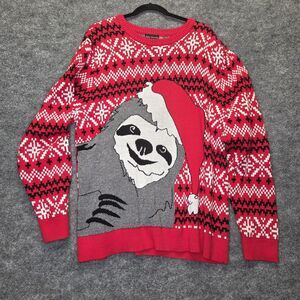 Alex Stevens Sweater Mens Extra Large Red Sloth Santa Ugly Christmas holiday